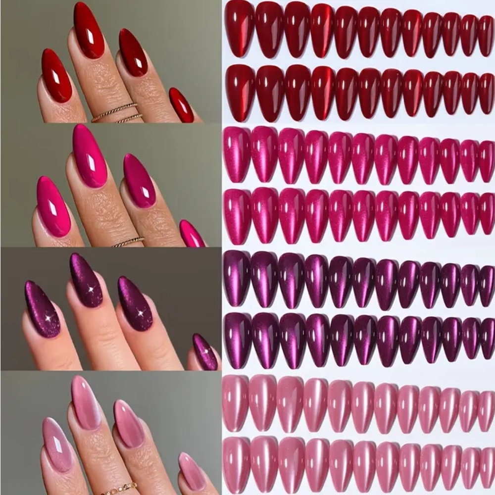 Set of four different cat eye press on nail sets in pink purple colors -96 nails